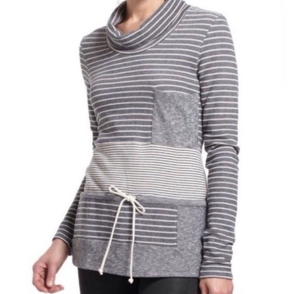 Anthropologie Saturday Sunday Striped Sweater Sweatshirt Drawstring Medium - Picture 2 of 9